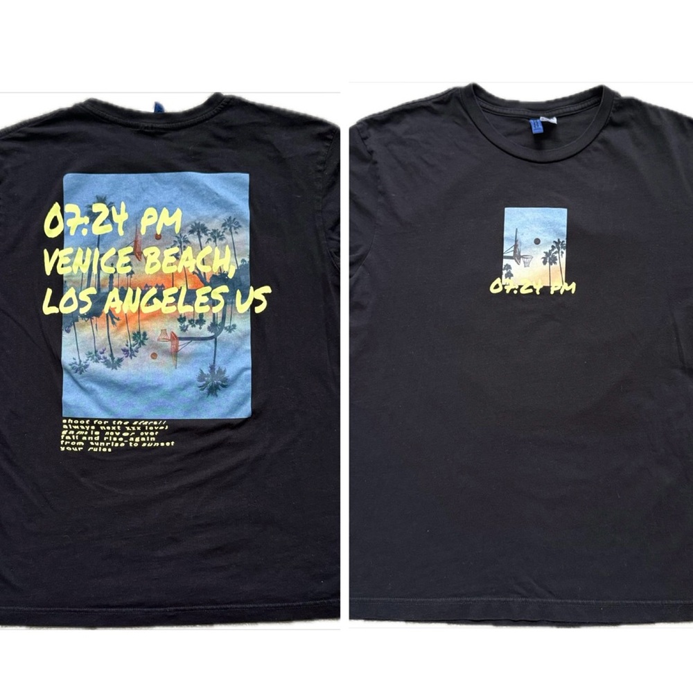 Divided Graphic Tee – Venice Beach Los Angeles Print– Black Unisex Size L